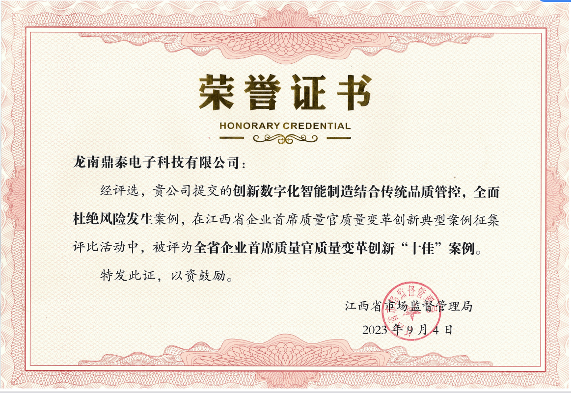 全省企业首席质量官质量变革创新“十佳”案例